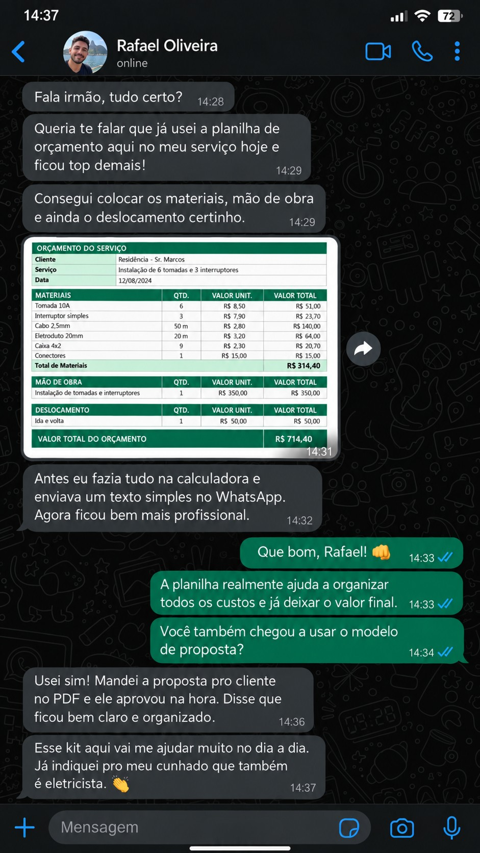 Depoimento de cliente do Eletricista Pro Kit 4